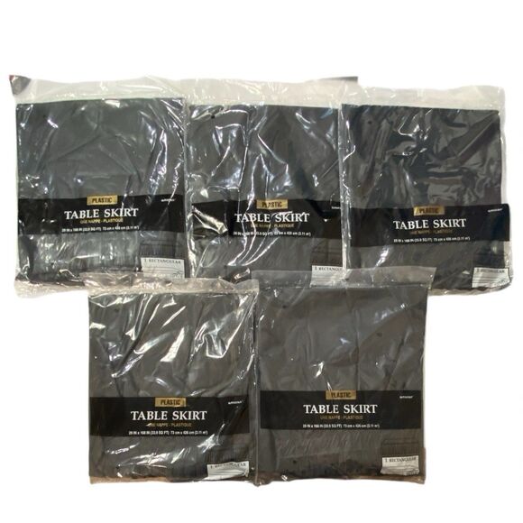 Black TABLE SKIRT 14’ X 29” RectanglePleated Plastic Disposable Waterproof Qty/5 - Picture 2 of 5